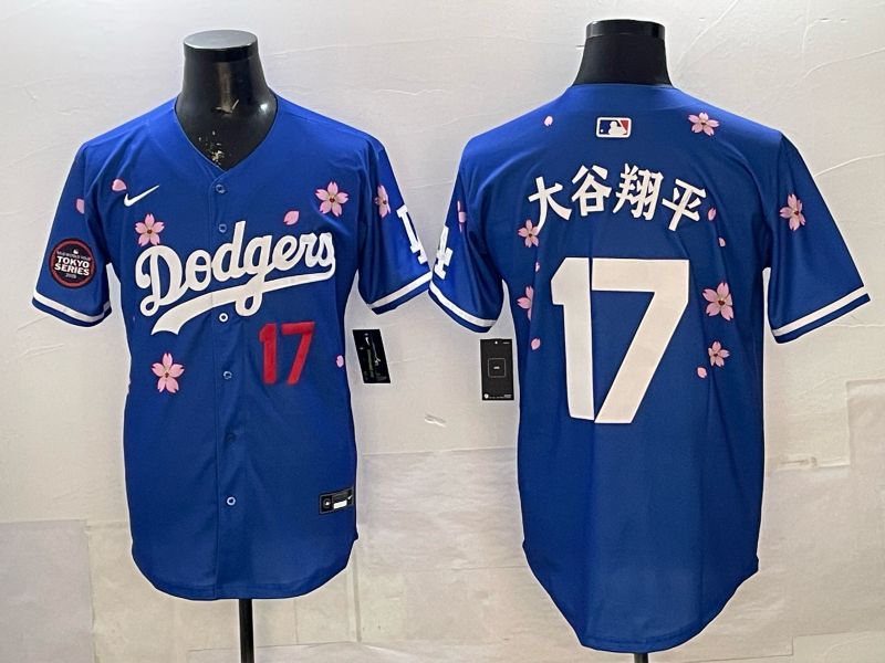 Men Nike 2026 Los Angeles Dodgers #17 Ohtani Blue Sakura Edition Game MLB Jersey 068